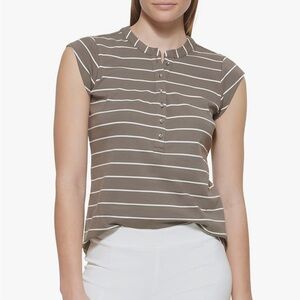 NWOT Women's Calvin Klein Caper Short Sleeve‎ Stripe Button Front T-Shirt Small